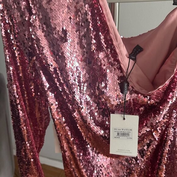 Radiant Glamour: Bardot Sequin One Shoulder Mini Dress in Lili Pink, Size 12 - Picture 6 of 9